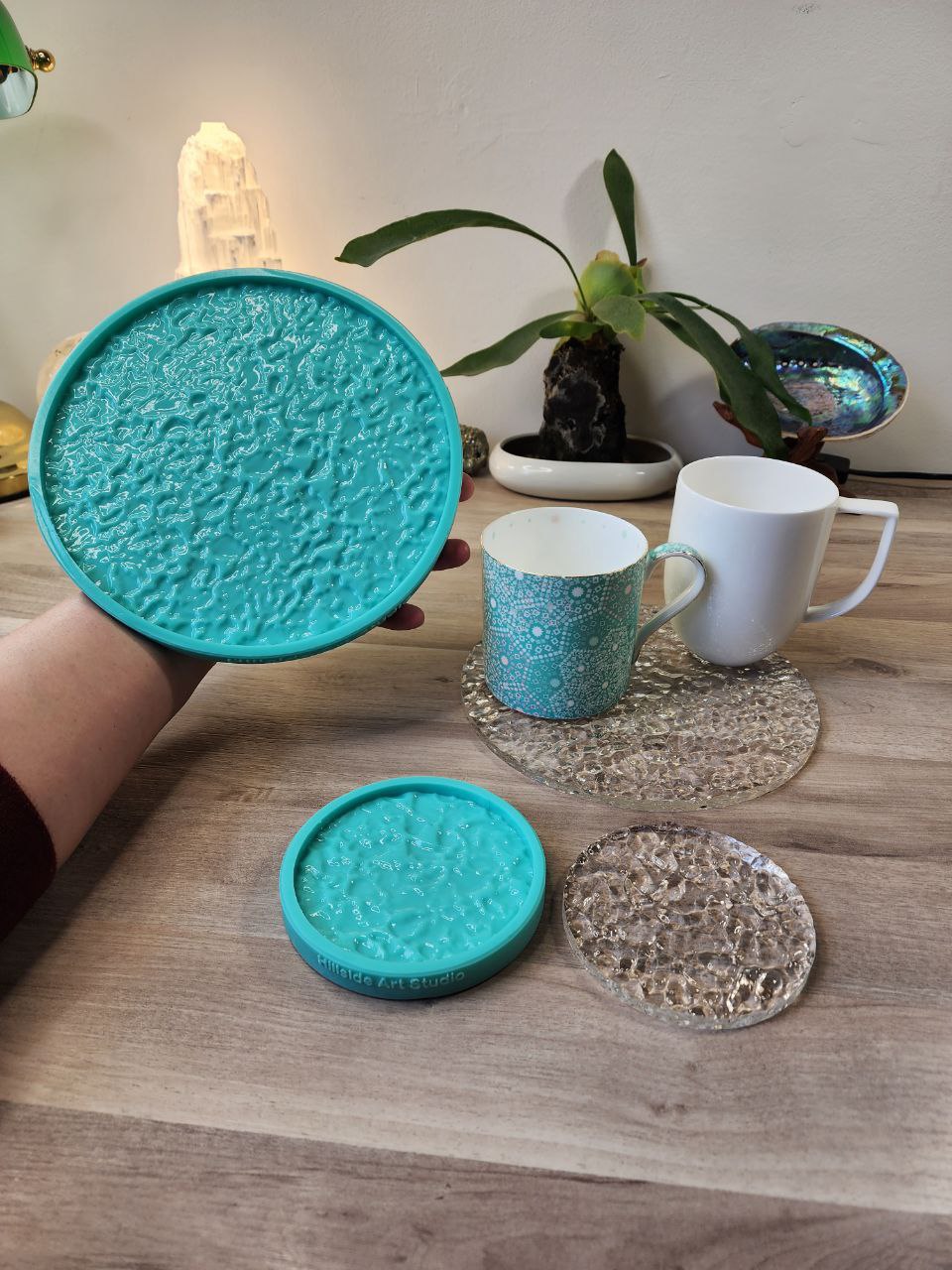 Textured 10 cm and 20 cm Wide Glossy Round Coaster and Centre Piece/Wall Hanging Silicone Mould. Single or Bundle Deal Sets