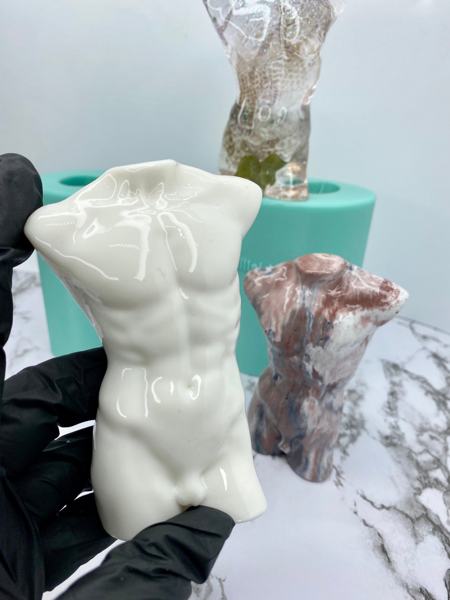 Glossy Silicone Mould of a Male Torso earring, keychain, small and XL statue. 2.5 cm to 17 cm.