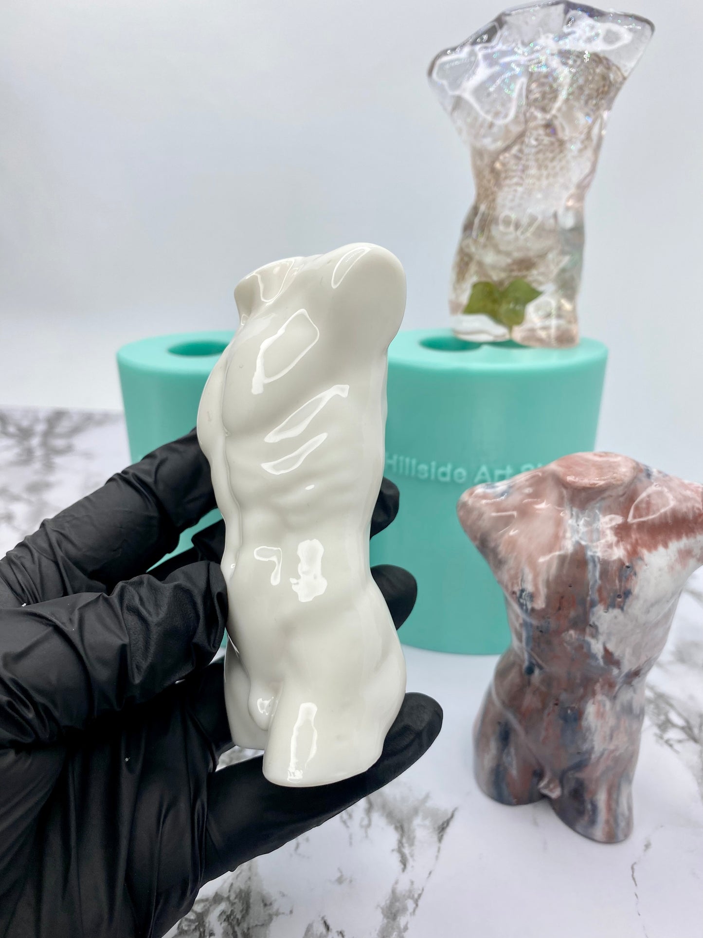 Glossy Silicone Mould of a Male Torso earring, keychain, small and XL statue. 2.5 cm to 17 cm.