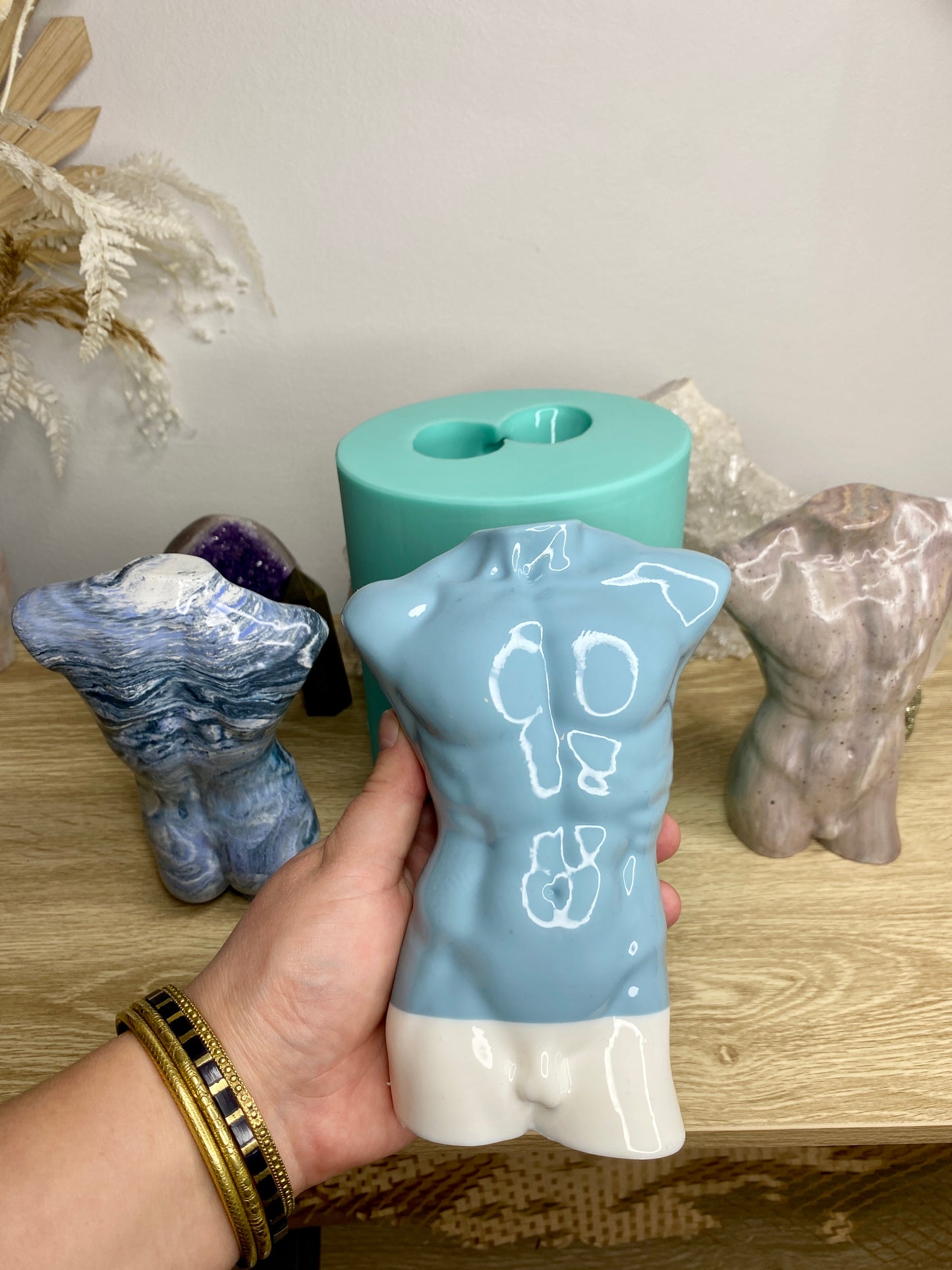 Glossy Silicone Mould of a Male Torso earring, keychain, small and XL statue. 2.5 cm to 17 cm.