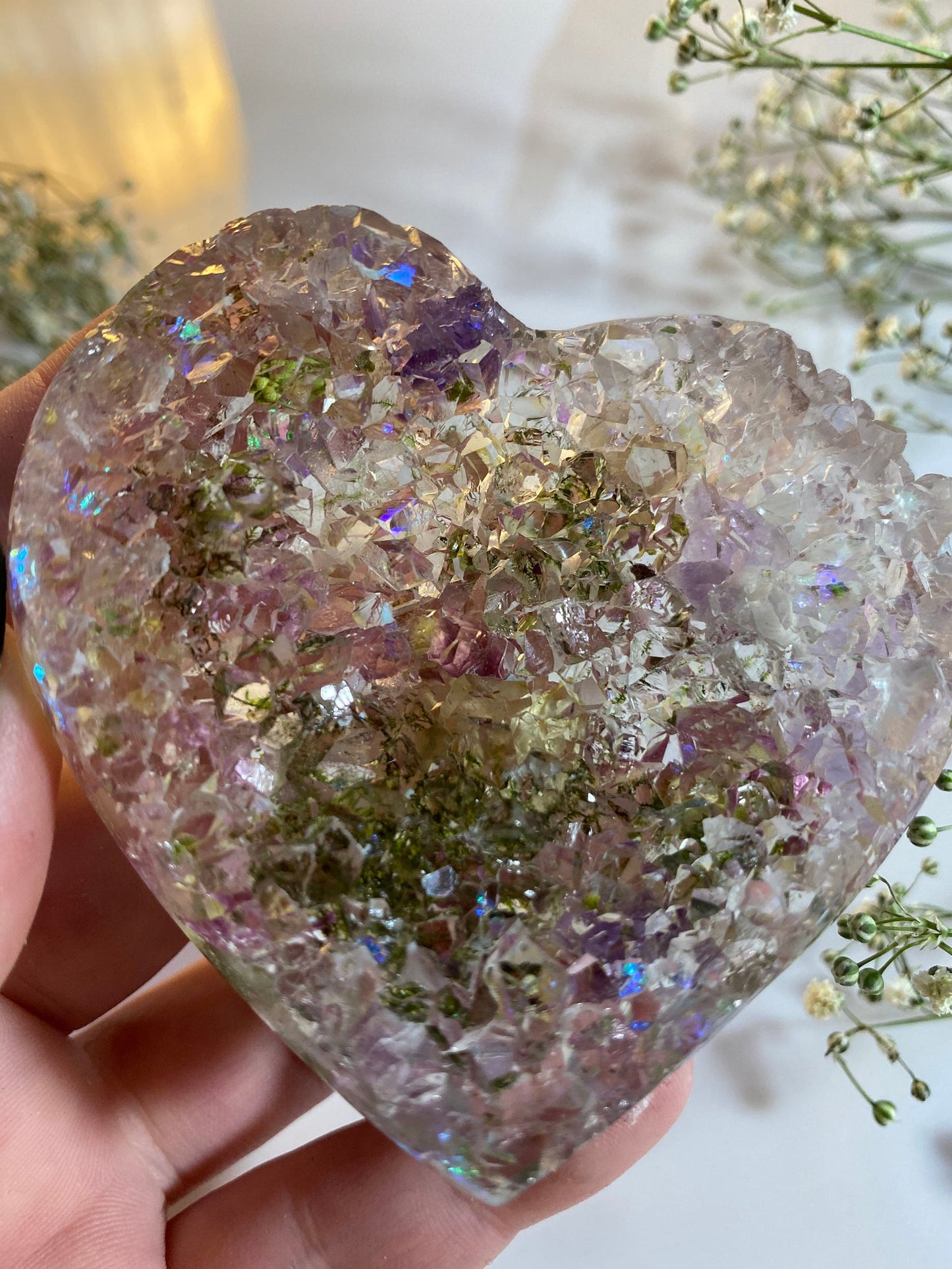 Silicone Mould - Carved Amethyst Cluster Love Heart - round shape