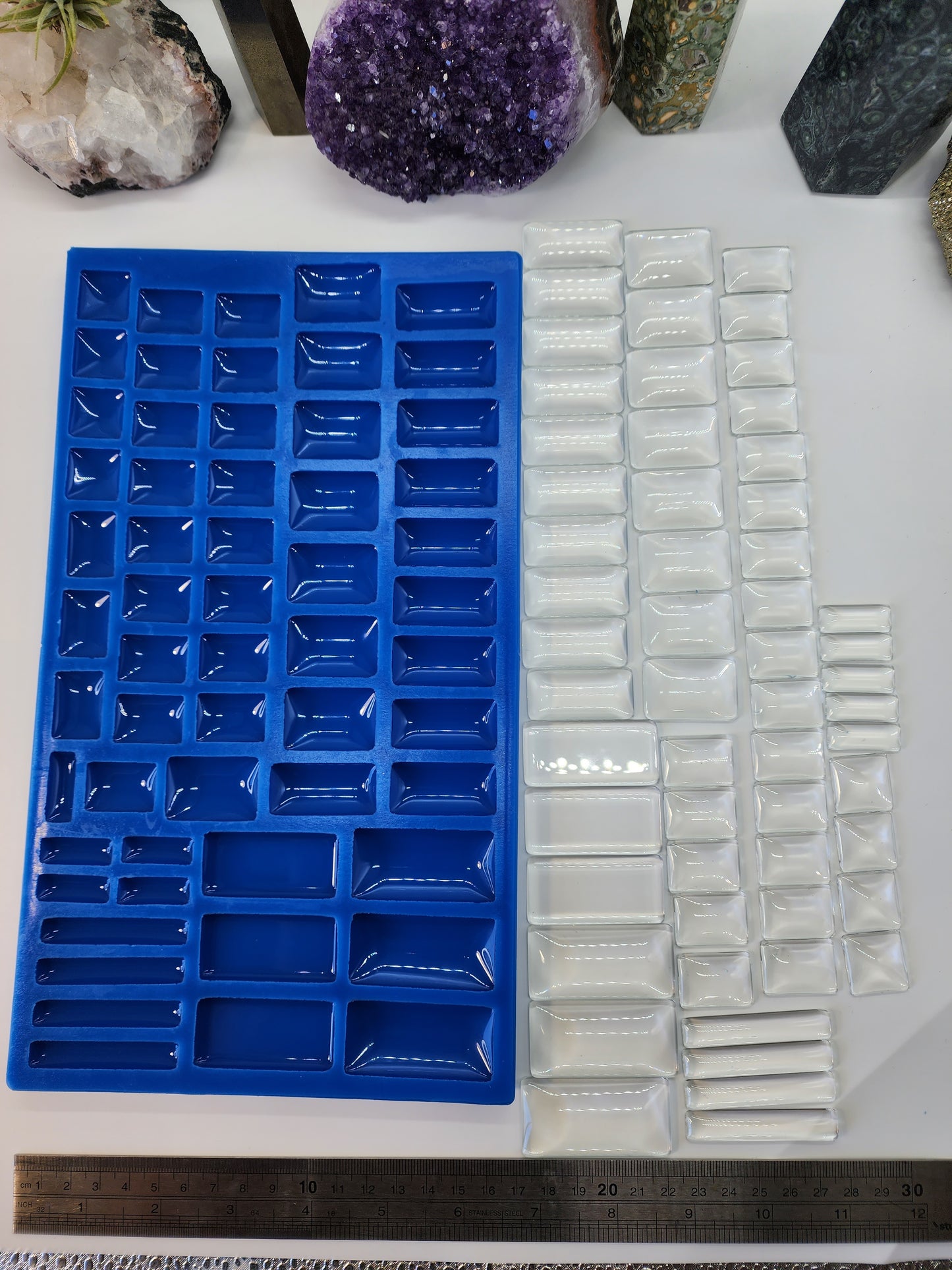 Assorted Rectangle and Square Shape; XL Cabochon Palette Silicone Mould - 57 Piece. Large sizes. Make many resin earrings or pendants in one pour!