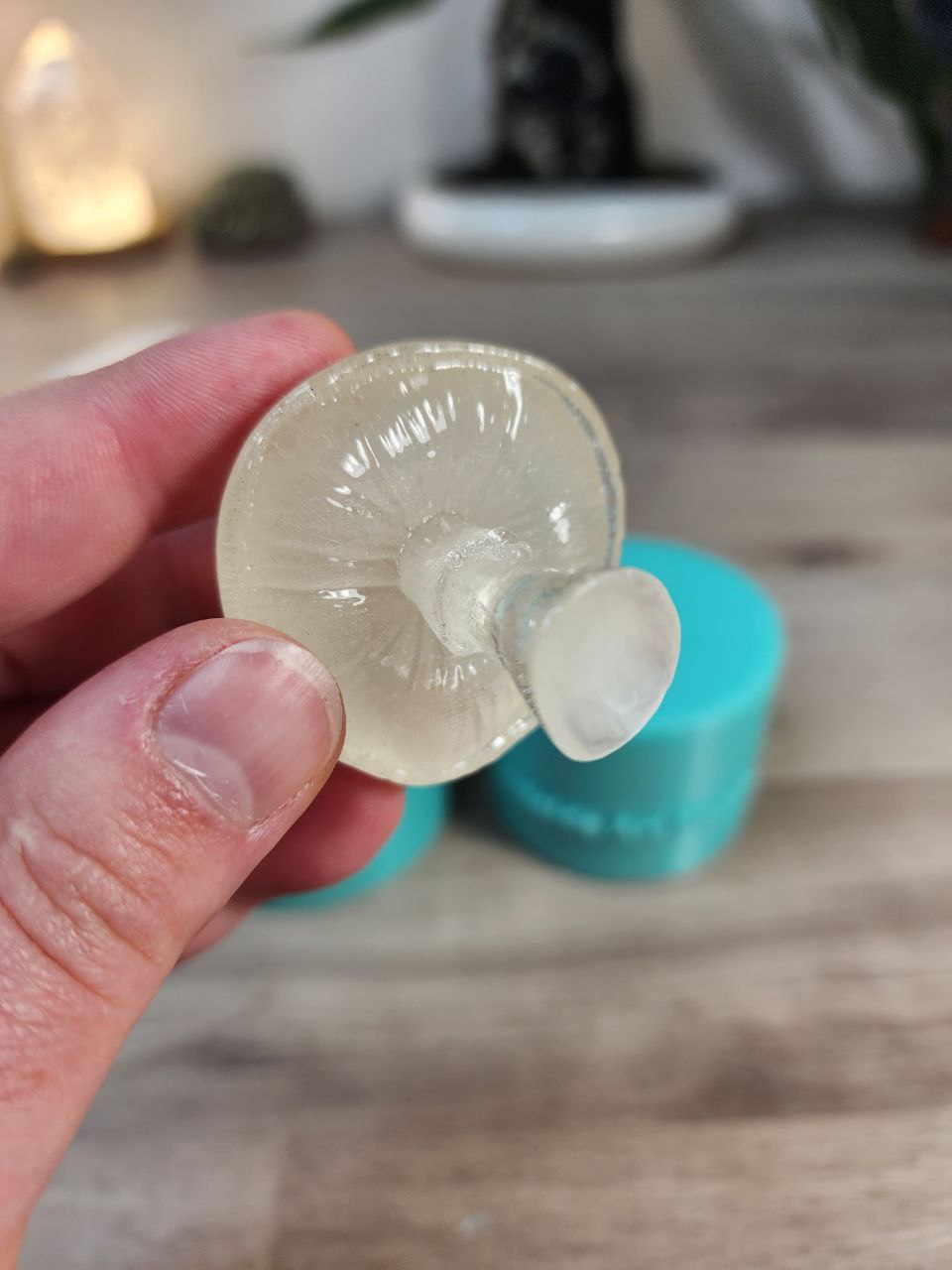 Mushroom Silicone Mould. Glossy finish with unique underside gills & texture. Easy removal. Key ring, pendants, fairy gardens.