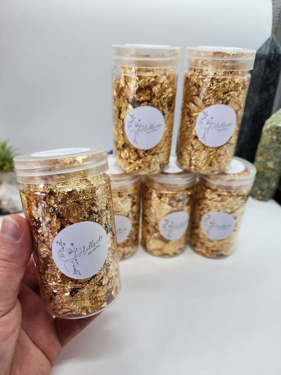 Gold Leaf Metallic Flakes. Containers or Bags