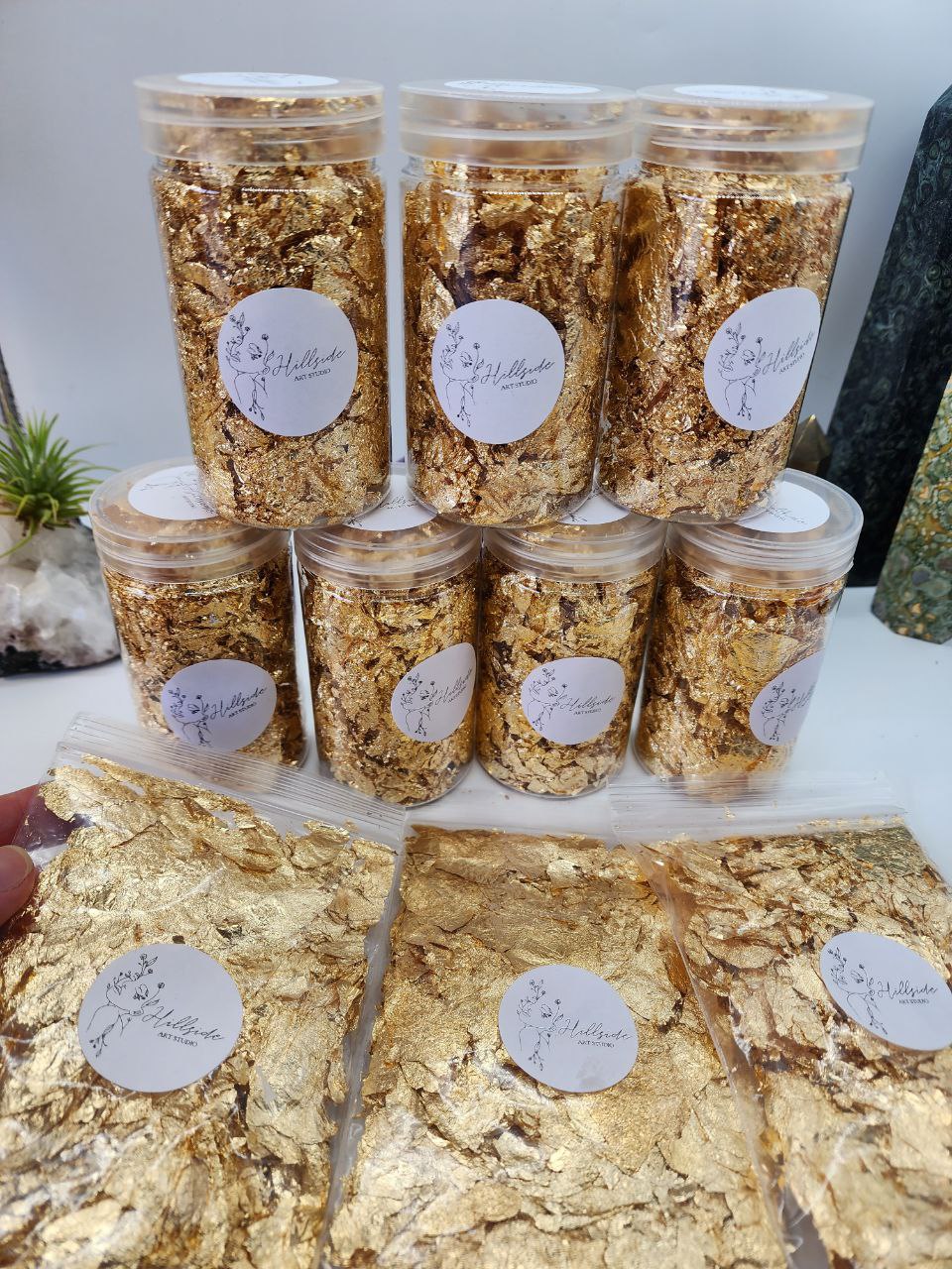 Gold Leaf Metallic Flakes. Containers or Bags