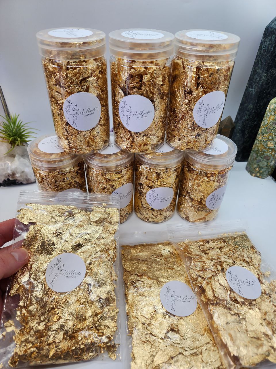 Gold Leaf Metallic Flakes. Containers or Bags