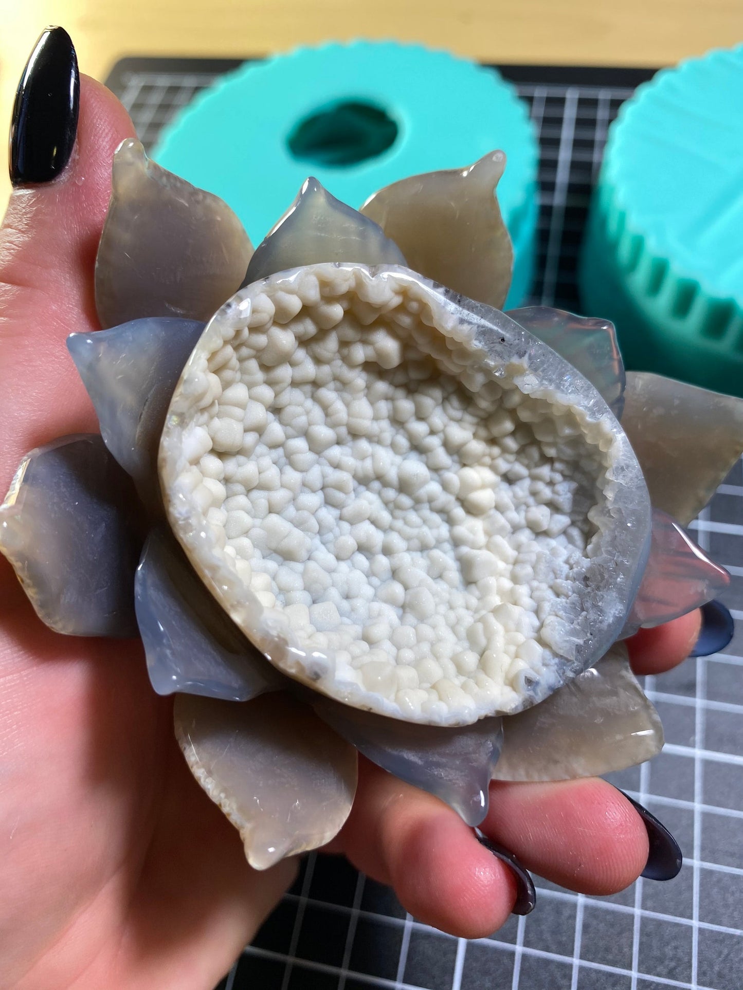 Lotus Flower Geode Crystal Handmade Silicone Mould. Holds Crystal balls or mini ring and trinket holder.