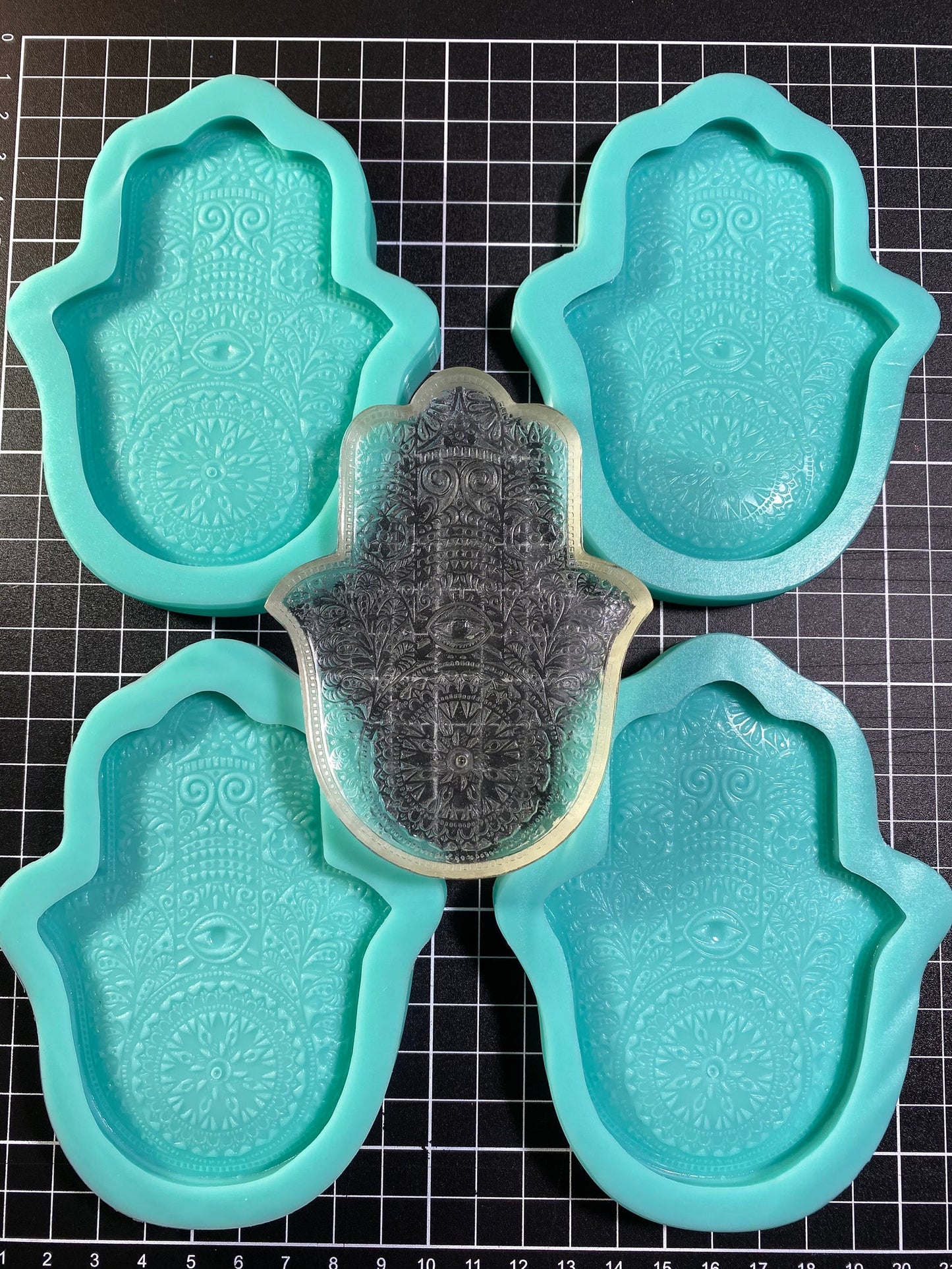 Handmade Silicone Mould Mandala pattern Hamsa Hand with protection eye. Shallow Trinket Dish/Incense Holder