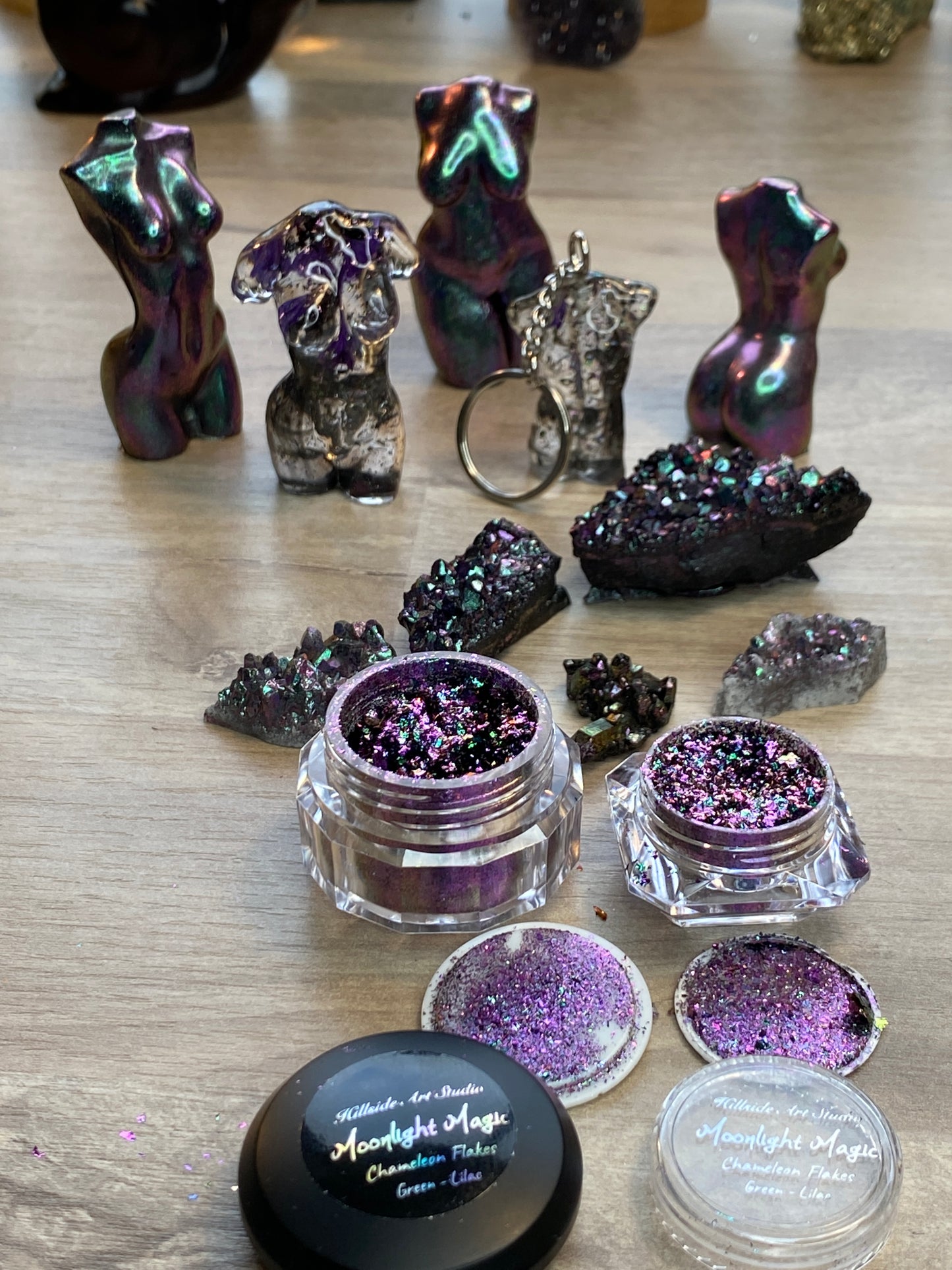 'Moonlight Magic' Chameleon Colour Shifting Flakes. Lilac, gold, green. 0.65g, 0.4g, 0.1g. Skin Safe, Resin Art, Nail Art