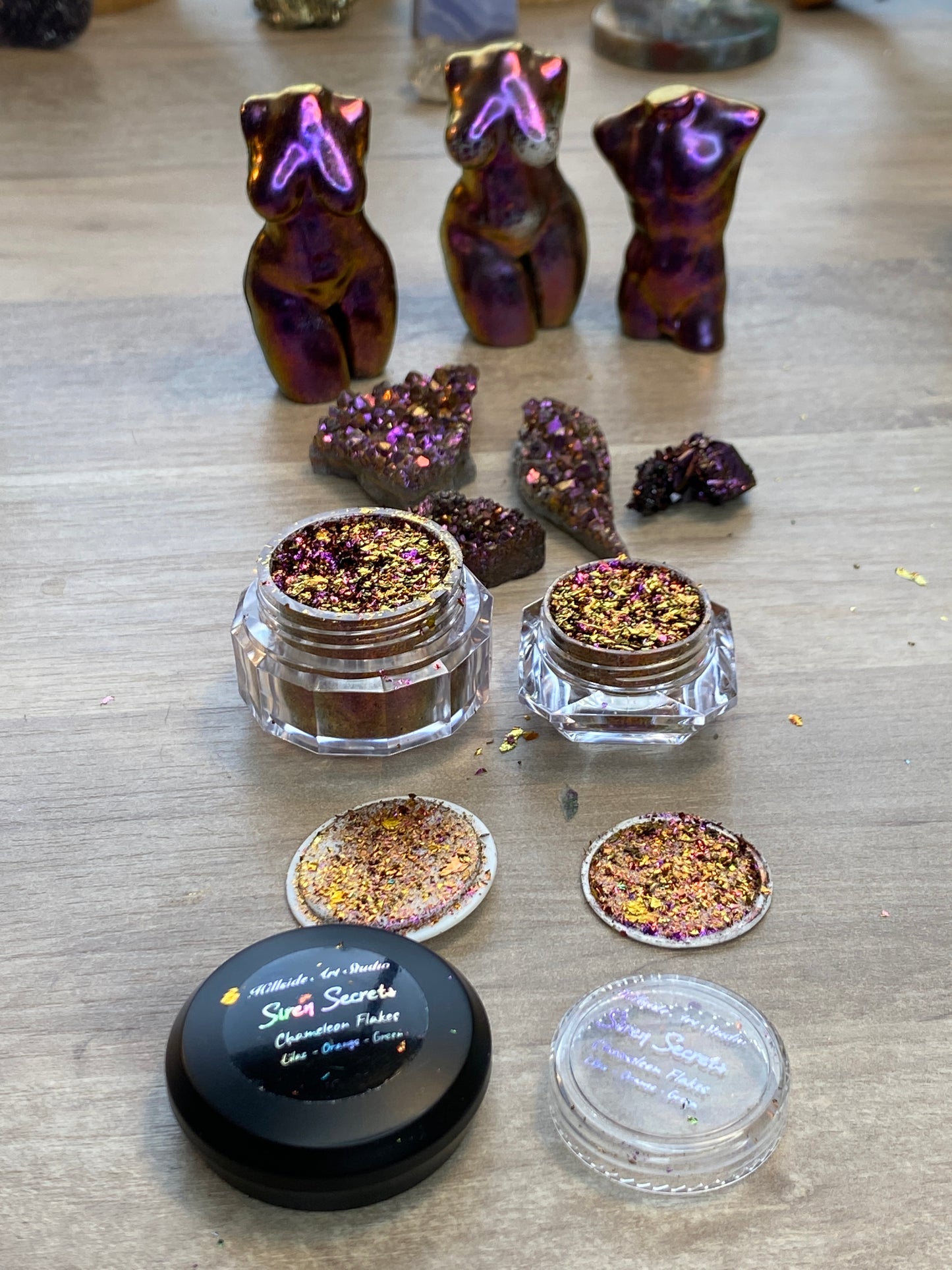 'Siren Secrets' Chameleon Colour Shifting Flakes. Lilac - gold - green. 0.65g, 0.4g, 0.1g. Skin Safe, Resin Art, Nail Art