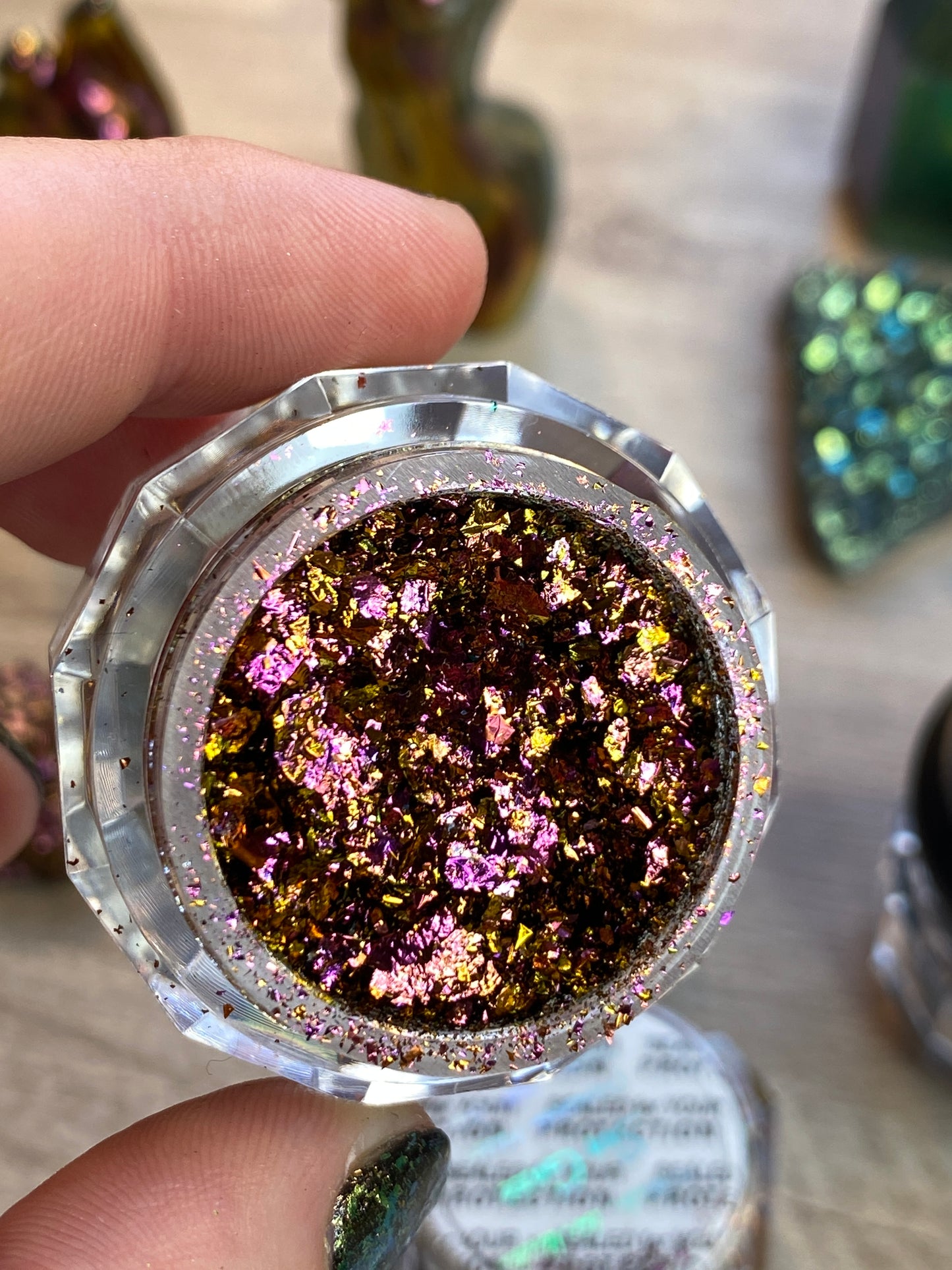 'Sun Gaze' Chameleon Colour Shifting Flakes. Lilac - gold - green. 0.65g, 0.4g, 0.1g. Skin Safe, Resin Art, Nail Art