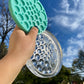 Round/Circle Cabochon Palette Silicone Mould - 49 piece round flat, raised and faceted. Easily make many pairs of earrings, pendants at once. Faceted sun catcher cabs that reflect rainbows.