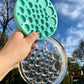 Round/Circle Cabochon Palette Silicone Mould - 49 piece round flat, raised and faceted. Easily make many pairs of earrings, pendants at once. Faceted sun catcher cabs that reflect rainbows.