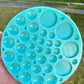 Round/Circle Cabochon Palette Silicone Mould - 49 piece round flat, raised and faceted. Easily make many pairs of earrings, pendants at once. Faceted sun catcher cabs that reflect rainbows.