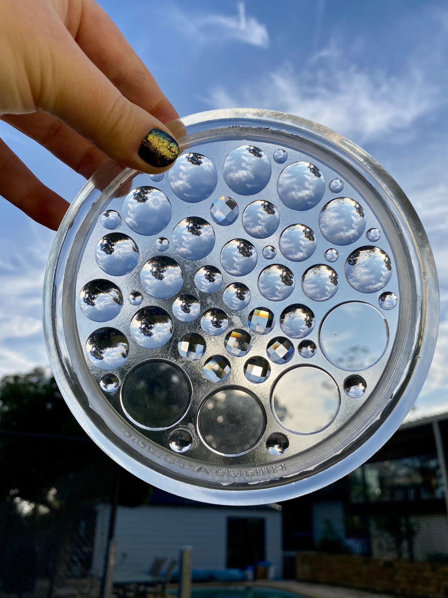 Round/Circle Cabochon Palette Silicone Mould - 49 piece round flat, raised and faceted. Easily make many pairs of earrings, pendants at once. Faceted sun catcher cabs that reflect rainbows.