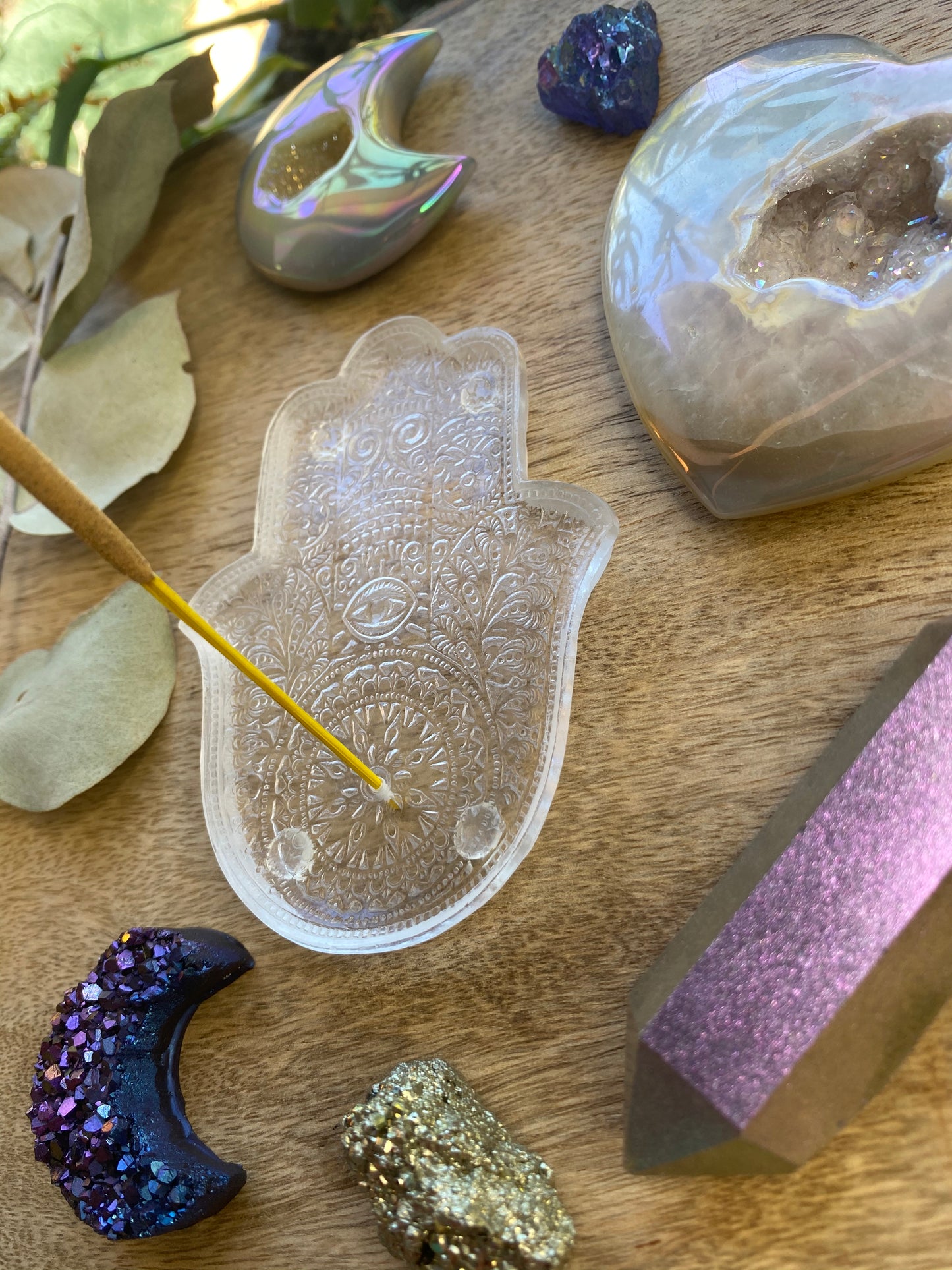 Handmade Silicone Mould Mandala pattern Hamsa Hand with protection eye. Shallow Trinket Dish/Incense Holder