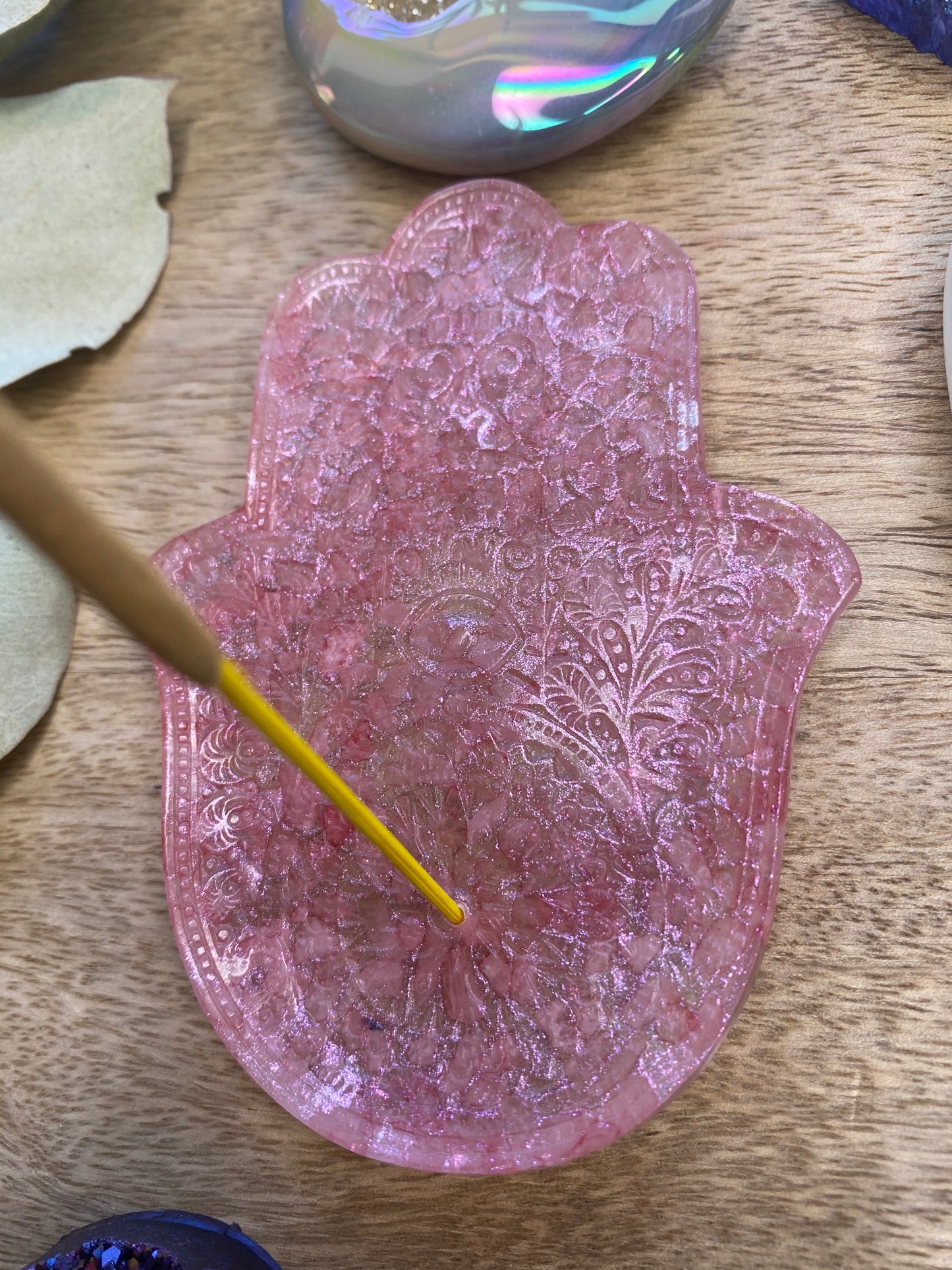 Handmade Silicone Mould Mandala pattern Hamsa Hand with protection eye. Shallow Trinket Dish/Incense Holder