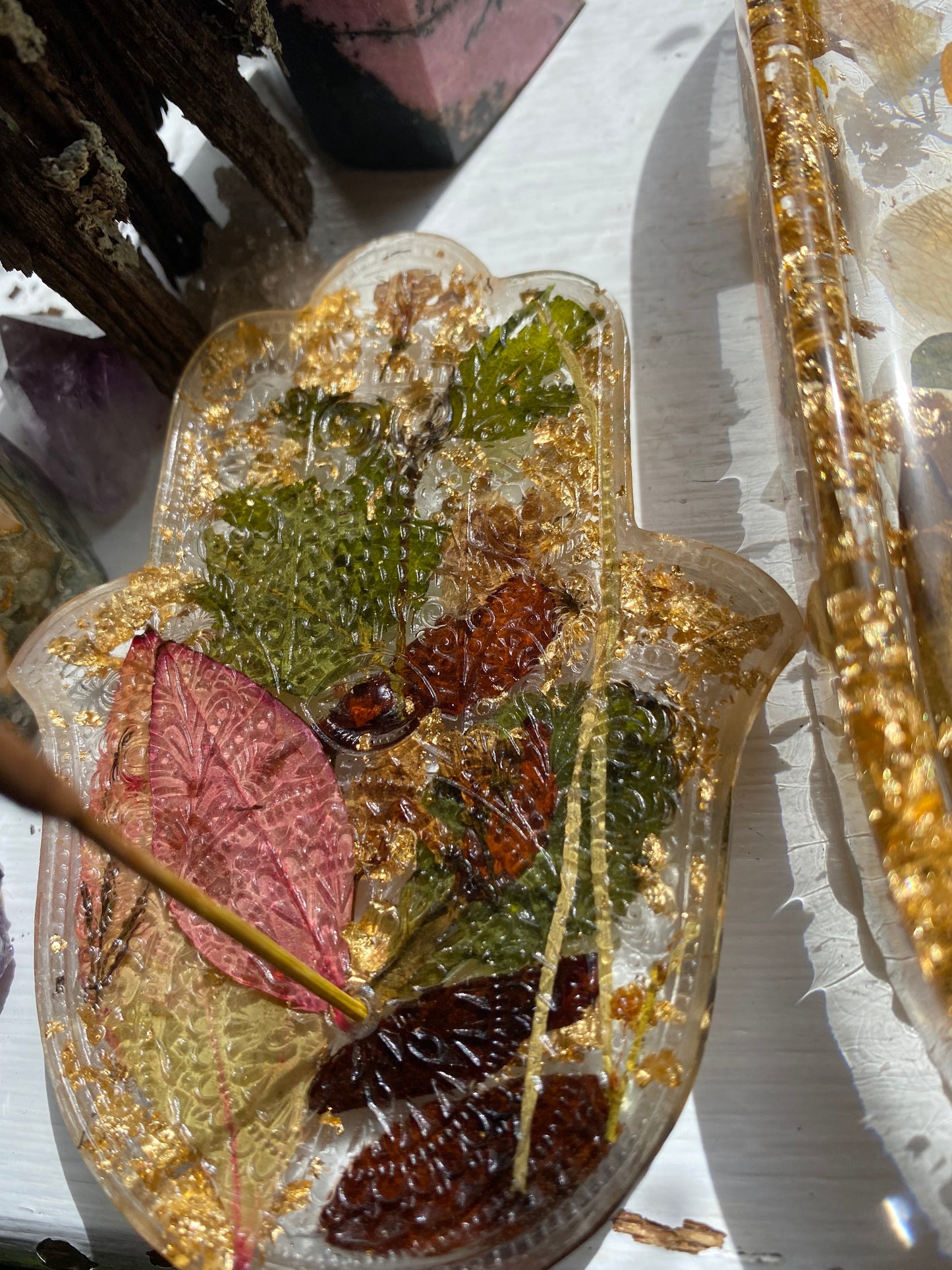 Handmade Silicone Mould Mandala pattern Hamsa Hand with protection eye. Shallow Trinket Dish/Incense Holder