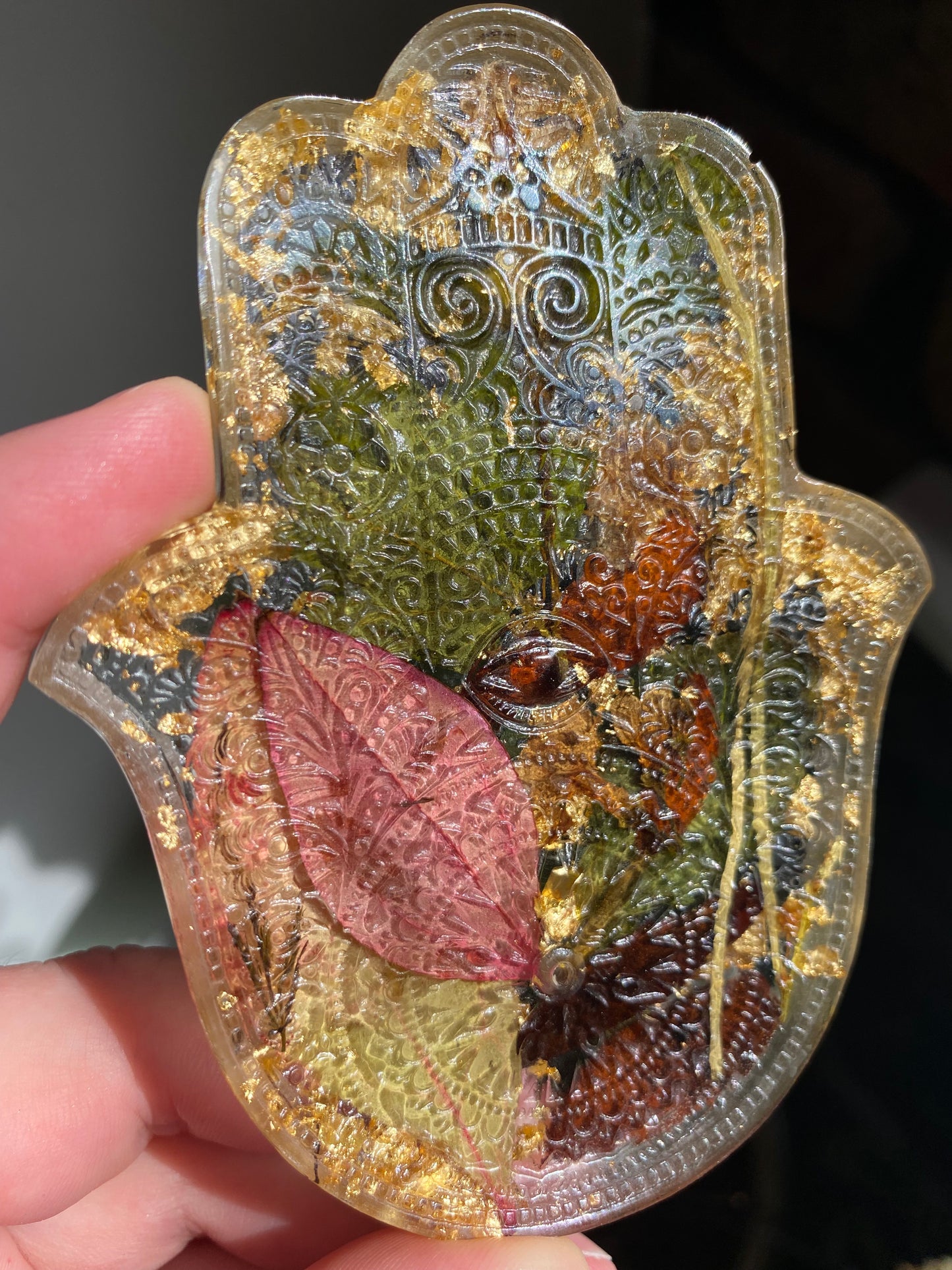 Handmade Silicone Mould Mandala pattern Hamsa Hand with protection eye. Shallow Trinket Dish/Incense Holder