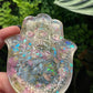 Handmade Silicone Mould Mandala pattern Hamsa Hand with protection eye. Shallow Trinket Dish/Incense Holder