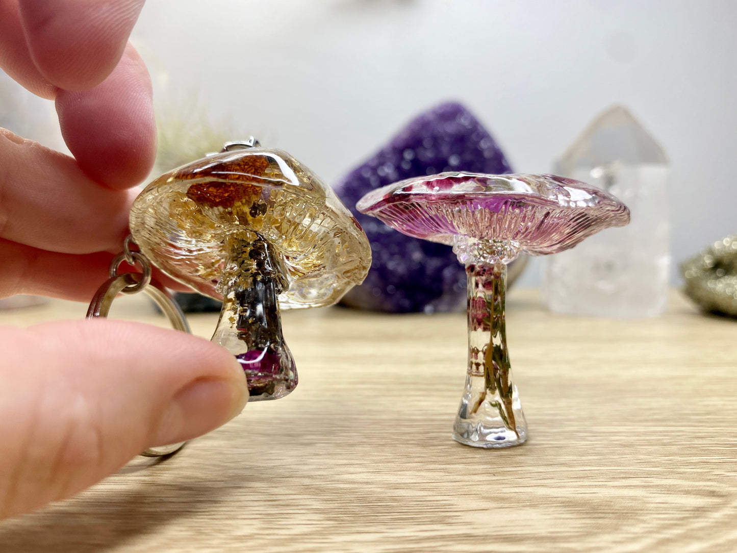 Mushroom Silicone Mould. Glossy finish with unique underside gills & texture. Easy removal. Key ring, pendants, fairy gardens.