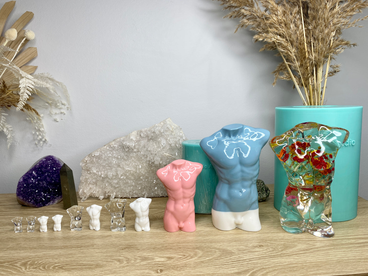 Glossy Silicone Mould of a Male Torso earring, keychain, small and XL statue. 2.5 cm to 17 cm.