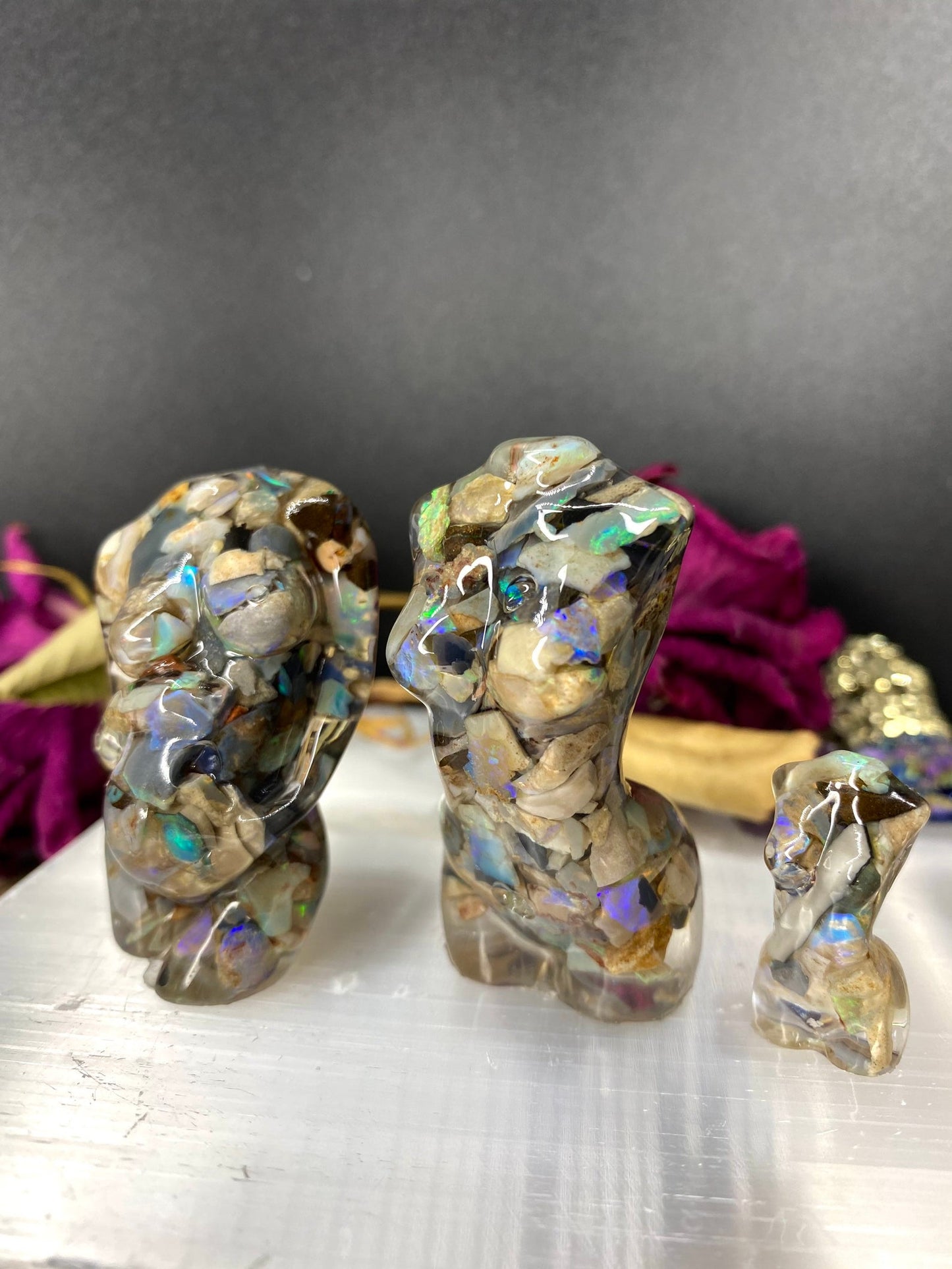 Raw Australian Opal Chips - 10 ml or 5 ml glass vial. Mix in resin and make jewellery. Make raw wire wrapped pendants, or cut, sand and polish for high end jewellery.