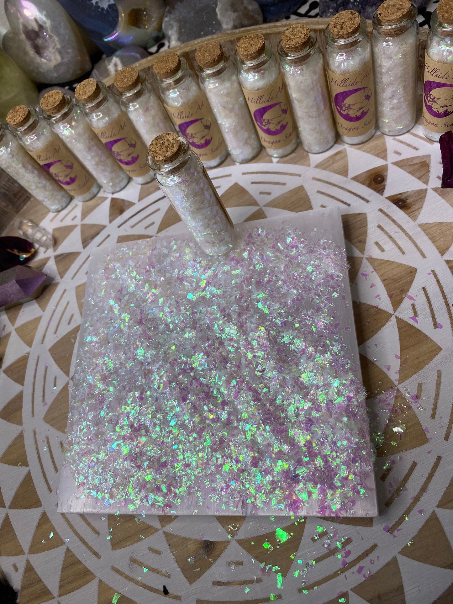 Dragon Scales - Small Iridescent Colour Shifting Flakes. 15 ml glass vial. Resin art, slime, tumbler, soap, candle, nail art etc.