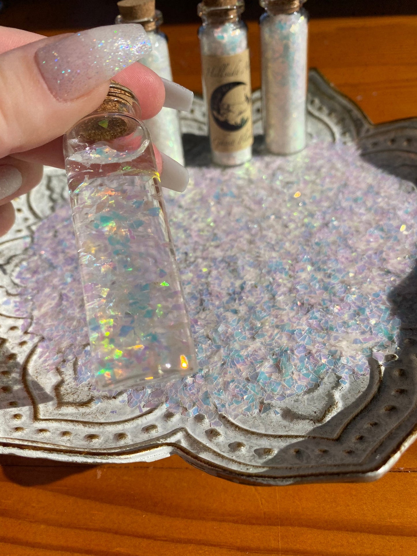 "Ghost Flakes" - Small Iridescent Colour Shifting Flakes. 15 ml glass vial. Resin art, slime, tumbler, soap, candle, nail art etc.