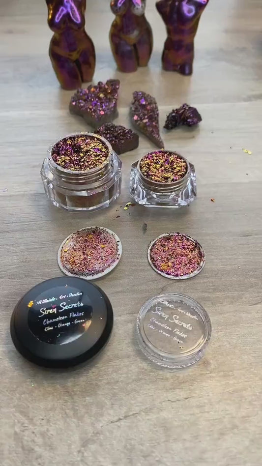 'Siren Secrets' Chameleon Colour Shifting Flakes. Lilac - gold - green. 0.65g, 0.4g, 0.1g. Skin Safe, Resin Art, Nail Art