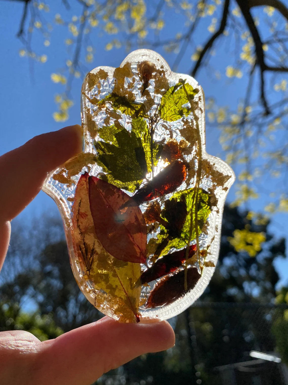 Handmade Silicone Mould Mandala pattern Hamsa Hand with protection eye. Shallow Trinket Dish/Incense Holder